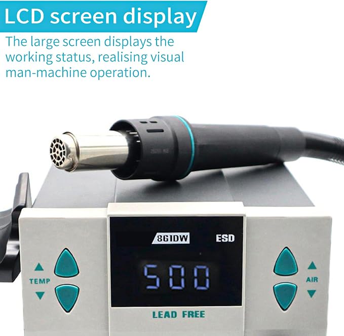 861DW Hot Air Rework Station, 110v 1000W Digital Display Automatic Sleep Hot Air Gun Soldering Station, with 7 air nozzles, Adjustable Temperature Desoldering Gun BGA Rework Station