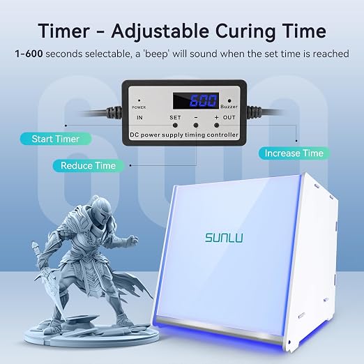 SUNLU Resin UV Curing Box Plus, 405nm UV LED Lights, UV Light Curing Machine with Timer, 360° Spinning Turntable and Acrylic Reflector, Big Size Rotary Resin Dryer