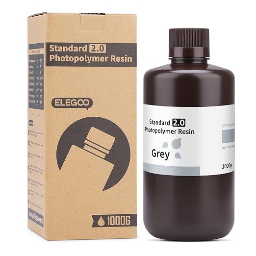 ELEGOO Upgraded Standard Resin 2.0, 405nm LCD Rapid UV-Curing 3D Printer Resin, Higher Precision, Lower Shrinkage, Non Toxic 3D Photopolymer Resin for LCD/MSLA/DLP 3D Printing, Grey 1000G