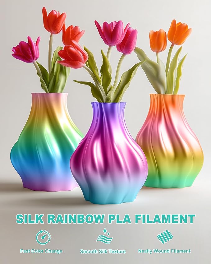 TECSONAR Silk Rainbow PLA 3D Printer Filament, 1KG Spool(2.2lbs) 1.75mm PLA Fast Color Change 3D Printing Material, Multicolor Gradient Filament for Most FDM 3D Printers,Green Yellow Purple