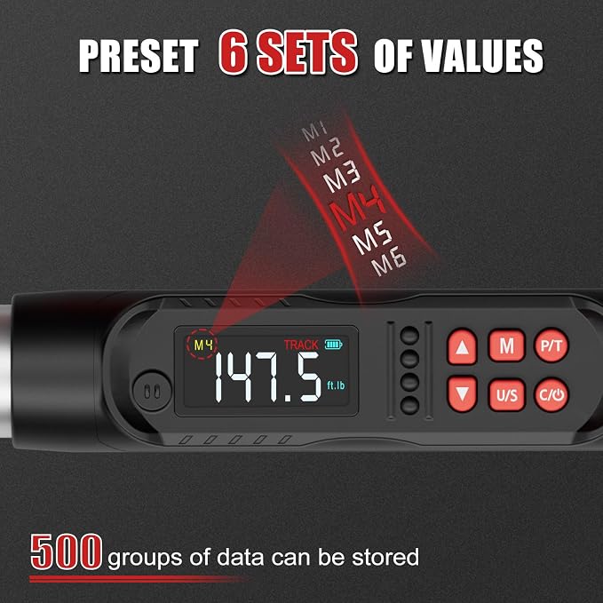 VANPO Adjustable Digital Torque Wrench, 7.38-147.5 Ft.lb/10-200Nm for HVAC | Electronic Torque Wrench with 38mm Jaw and 1/2" Ratchet, ±2% Accuracy, Buzzer, Vibration and LED Indicator for Split AC, Car