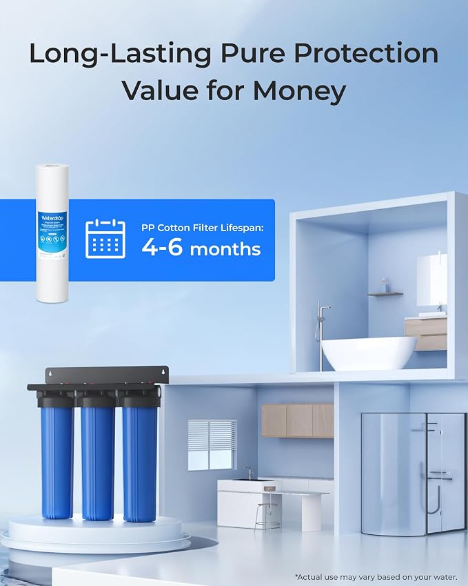 Waterdrop 5 Micron 20" x 4.5" Whole House Water Filter Replacement Cartridge Universal Sediment Filters for Pentair®Pentek®DGD-5005-20, iSpring®FP25B, 3M® Aqua-Pure® AP810-2, 4 Pick