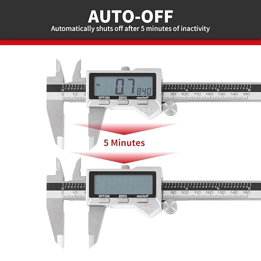 6 inch Stainless Steel Digital Caliper & Rule Set | IP54 Splash-Proof Protection, Inch/Metric/Fraction Switch, Large LCD Display, DIY/Household