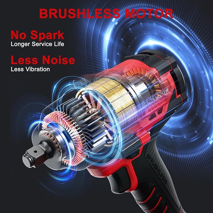 Cordless Impact Wrench for Milwaukee 18V Battery | 1/2 Inch Brushless Motor High Torque Power Impact Gun, 1000 Ft-lbs(1360NM), 3-Mode Speed, LED Light(Bare Tool Only)