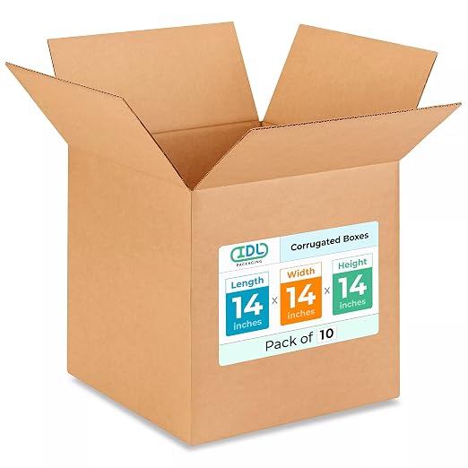 Medium Cube Moving & Shipping Boxes 14x14x14 inches (10-Pack) - Extra Strength 200 lb vs Regular - USA-Made Corrugated Strong Packaging Boxes - Cardboard Box for Shipping - Medium Box by IDL Packaging