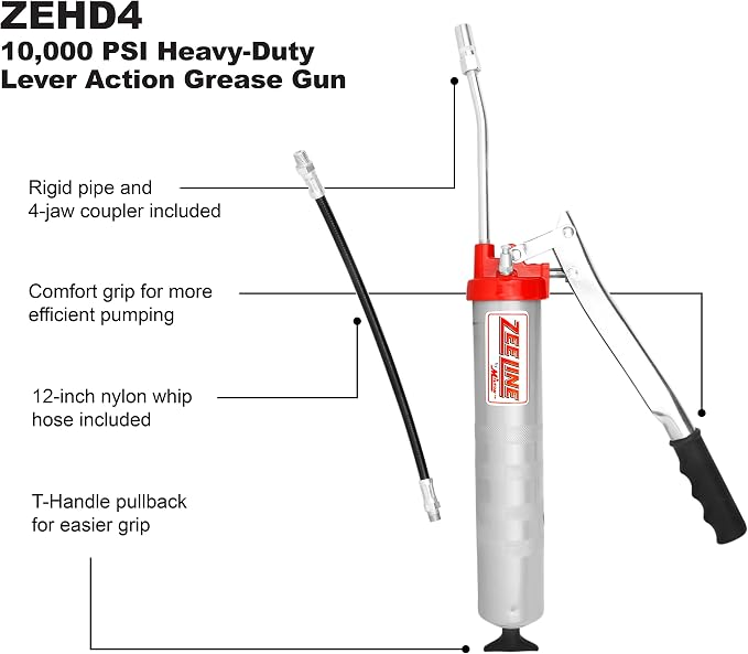 ZEELINE BY MILTON Grease Gun, 10,000 PSI Heavy-Duty Lever Action Pistol Grease Gun (ZEHD4)