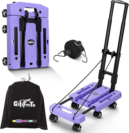 Folding Hand Truck Lightweight Hand Truck Dolly Foldable,Luggage cart with 6 Rotate Wheels, Utility Cart with Adjustable Handle,Collapsible Dolly for Moving (Purple)