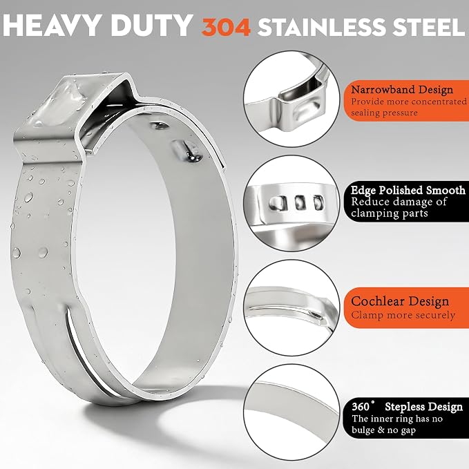 560PCS 304 Stainless Single Ear Hose Clamps Kit for PEX & Auto | 22 Sizes (5.3-36.1mm) with Pro Crimp Tool,360° Leak-Proof & Vibration-Resistant for Plumbing,Marine,and Fuel Lines