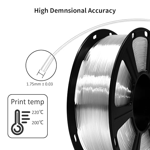 Geeetech Clear PLA Filament 1.75mm, Excellent Transparency, Neatly Wound 3D Printer Filament 1kg(2.2lbs), Transparent PLA Fit Most FDM 3D Printers