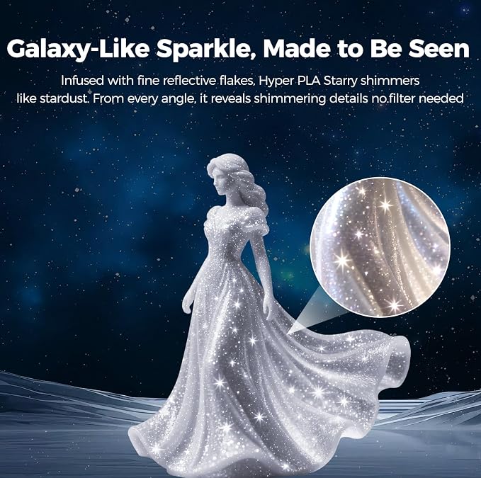 Creality Hyper PLA Starry Galaxy 3D Printer Filament, Sparkle PLA 1.75mm, Shimmering Stardust Finish, High Speed RFID Smart Filament, Smooth Shine Fits for Most 3D Printers