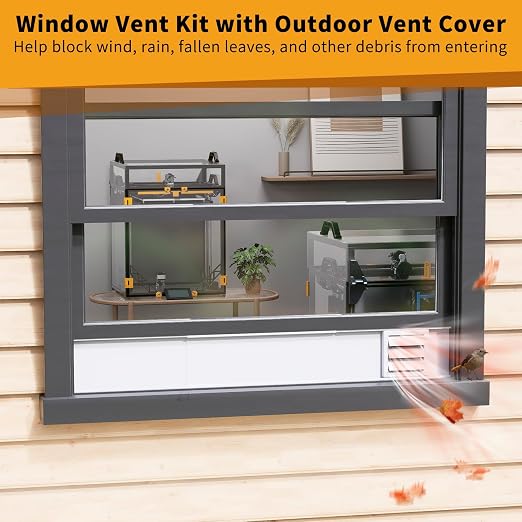 LBG Products Window Vent Kit with Louvered Vent Cover for 3"&4" Vent Hose, Adjustable Window Seal Kit with Switchable Hood for Laser Engraver 3D Printer Enclosure Dryer with 3"/4" Exhaust Ventilation
