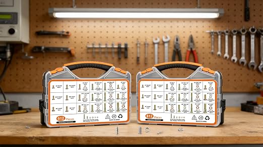 612pcs Heavy Duty SAE Grade 8 Bolts and Nuts Kit, 1/4-20,5/16-18,3/8-16,1/2-13 Bolt Assortment Kit Including Nuts Washers, Yellow Zinc Plated