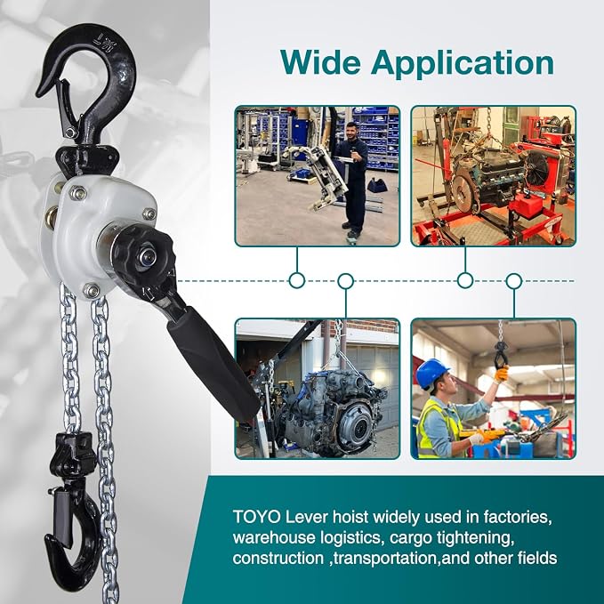 TOYO Mini Chain Hoist 550lb,5 ft Lever Hoist 1/4 ton mini Puller 1.5 M Lever Chain Hoist with 2 Heavy Duty Hook for Warehouse Garages Building Automotive Machinery (550Lb 5Ft)