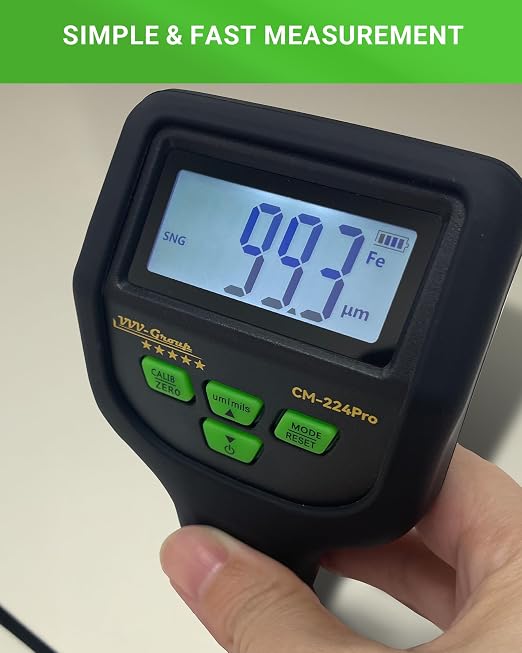 Paint Thickness Gauge – CM-224Pro Automotive Coating Thickness Meter 0–59.1 mils (0–1500 µm), 0.01 mils (0.1 µm) Resolution, Fe/NFe/Zn Auto Detection, Auto Calibration