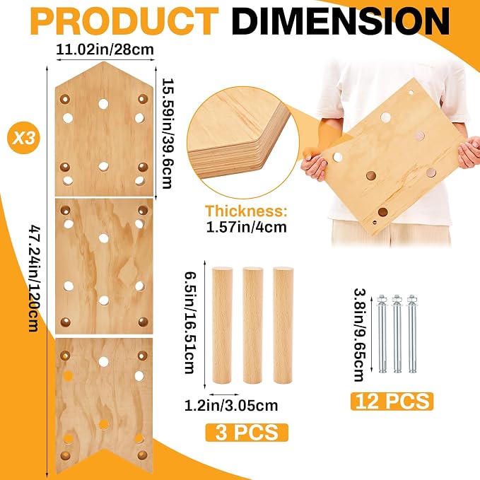 AceOrbit Climbing Pegboard 12‘'x48‘' Rock Climbing Board with Dowel Pegs 23 Holes Wall Mounted Ladder Fitness Cross Training for Rock Climbings Gift, Christmas Birthday Present for Climber