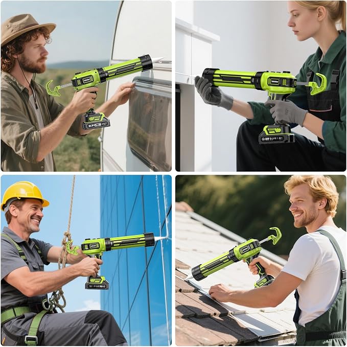 Taskstar Electric Caulking Gun 21V, Upgraded Brushless Cordless Caulking Gun with 2 x 2.0Ah Batteries, 250KG Thrust, LED Light, Anti-Drip,10 OZ Battery Power Caulk Gun Tool for Filling, Sealing
