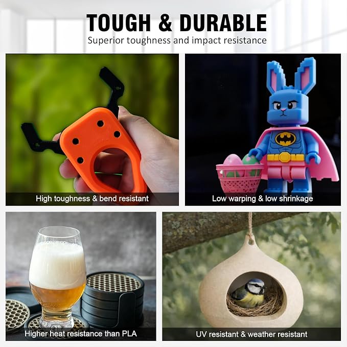 1.75mm PETG Filament 8 Colors 250g 8 Pack, Low Warping High Toughness 3D Printer Filament for Most FDM 3D Printers
