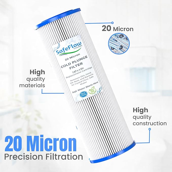 7.7" x 4.5" Ice Bath Water Filter 20 Micron (4-Pack) – Compatible with Cold Plunge All-In & Evolve Pro Chiller | Sediment Filter for Ice Bath & Water Chillers (7.7 x 4.5in, 4, Count)