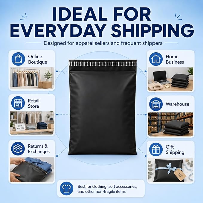 Fuxury Large Poly Mailers 14.5x19" 100Pcs,Shipping Bags for Clothing,Black | Heavy Duty Self Seal Mailing Envelopes,Durable Opaque Packaging Mailers Poly Bag For Large Clothes Business,Boutique&Online