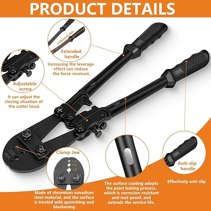 TooTaci Wire Rope Crimping Tool, Wire Rope Swaging Tool for Aluminum Oval Sleeves, Double Sleeves, Crimping Loop sleeve from 1/16-inch to 1/8-inch, Cable Crimper