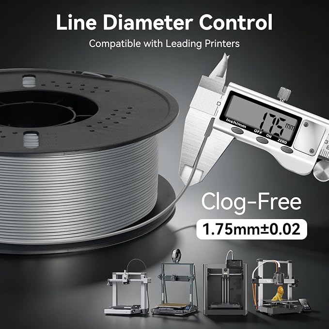 Kingroon PETG 3D Printer Filament, High Strength, Low Warping, Odorless, Dimensional Accuracy +/- 0.02 mm, 1kg Spool(2.2lbs), 1.75 mm, Brushed Silver