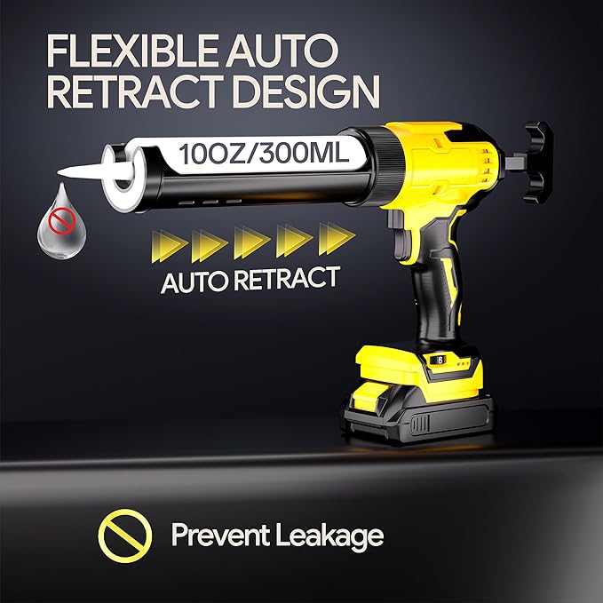 Cordless Caulking Gun Compatible With DeWalt 20V Max Battery(NO Battery) | 10 Oz Electric Caulking Gun with Anti-Drip,Auto Retract,LED Light,6 Speed for Filling, Sealing, Repair