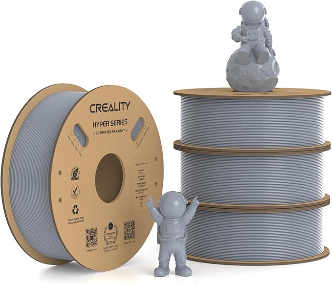 Creality Hyper PLA Filament 1.75mm, 30-600mm/s High Speed 3D Printer Filament, Dimensional Accuracy +/-0.02mm, Fit Most FDM 3D Printers, 4 Pack 1kg Spool(2.2lbs), Grey