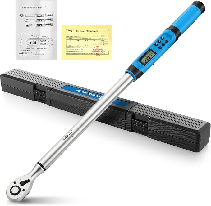 DISEN 1/2 inch Digital Torque Wrench (17-340 N.m / 12.5-250.8 Ft.lb), ±2% Accuracy, 4 Modes with Adjustable Limits, Blue/Red Alarm & Buzzer, 5 Units, for Automotive Motorcycle Bicycle Repair
