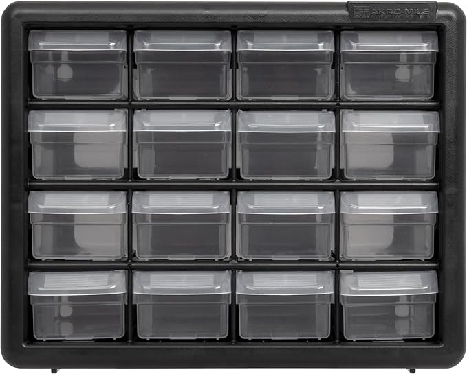 Akro-Mils 16-Drawer Plastic Drawer Storage Cabinet for Garage Organization, Beads, Makeup Organizer, Building Bricks Storage, Teacher Toolbox, 10-1/2" W x 6-1/2" D x 8-1/2" H, 10116 Black (Pack of 2)