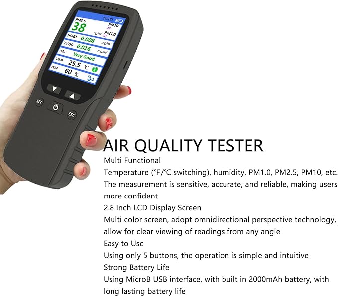 Air Quality Monitor Screen Air Quality Monitor, Air Quality Detector Lcd Pm10 High Precision Pm2.5 Pm1.0 2.8 Inch Dm106 Indoor Air Quality Meters