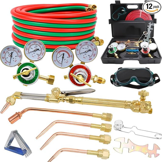 Cutting Torch Set Oxy Acetylene Torch Kit,Portable Gas Cutting Torch and Welding Kit with 50FT Welding Hose，Heating Tip，Acetylene Oxygen Gas Regulator & Welding Glasses Storage Case