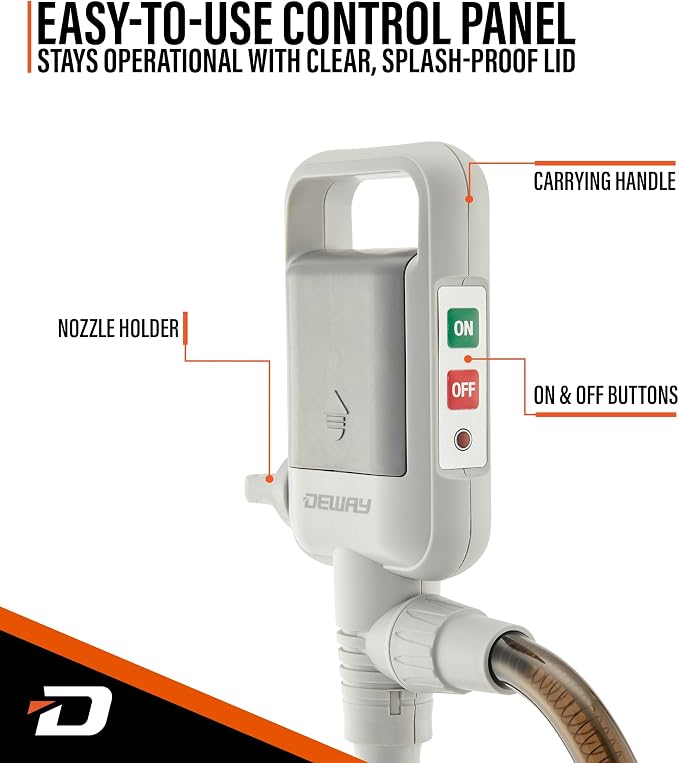 Deway Battery Stick Pump Automatic Fuel Transfer with Auto-Stop & PVC Hose - 2.5 GPM Siphon Pump for Gasoline, Diesel, Kerosene, DEF, Antifreeze, Gas Cans, Generators, Lawn Mowers, Boats, ATVs