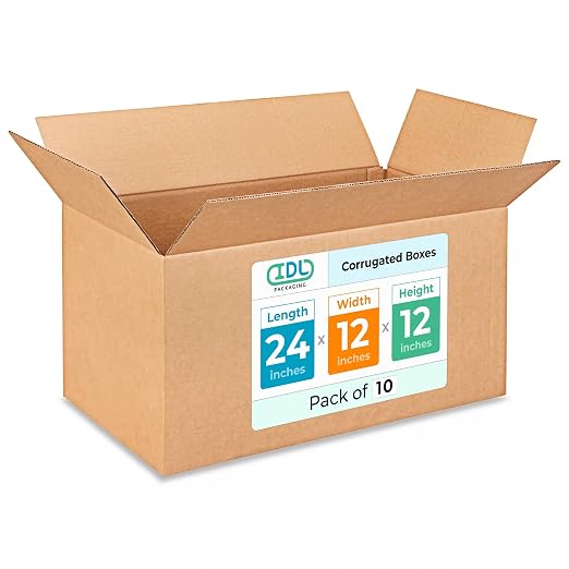 Large Shipping & Moving Boxes 24x12x12 inches (10-Pack) - Extra Strength 200 lb vs Regular - USA-Made Corrugated Cardboard Boxes Moving - Large Shipping Box for UPS, FEDEX by IDL Packaging