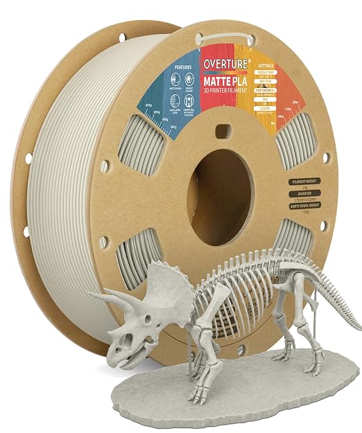 OVERTURE Matte PLA 1.75mm, Low Warp & Smooth Finish 3D Printer Filament | Frosted Matt Finish Hides Layer Lines, 1kg Spool (2.2lbs) Cardboard Spool, Fit Most FDM Printer (Matte Beige)
