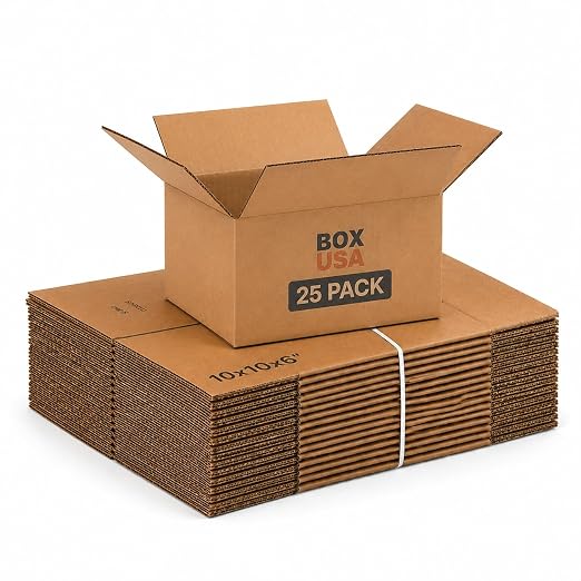 BOX USA Small Shipping Boxes 10"L x 10"W x 6"H (25-Pack) - Small Corrugated Cardboard Packaging Boxes for Shipping, Packing, Moving, and Storage at Home, Office, or Business