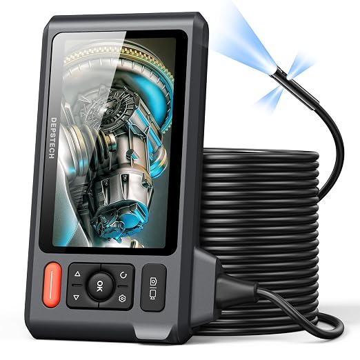 DEPSTECH 50FT Endoscope Camera with Light: Triple Lens 5" IPS Screen Sewer Inspection Camera, 1080P Industrial Borescope, Split Screen, Semi-Rigid Cable, Waterproof Drain Pipe Tool, Carrying Case