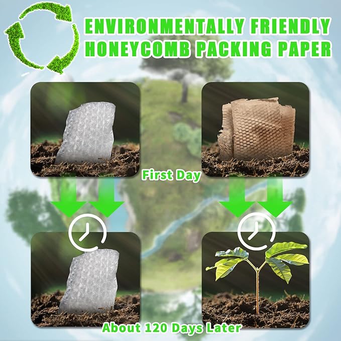 Honeycomb Packing Paper, MINHAO 15"x100ft Eco Friendly Packing Paper for Moving Recyclable Honeycomb Paper Moving Supplies Bubble Paper Wrapping Protective Roll, With 36 Fragile Sticker Labels