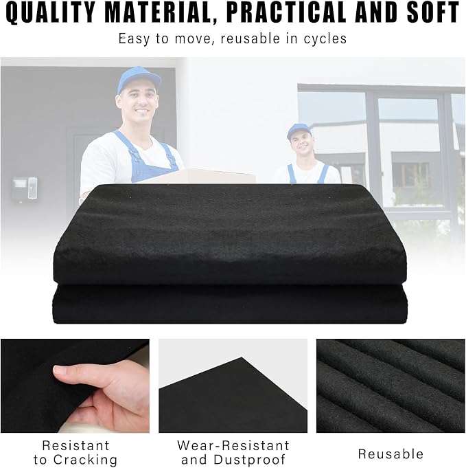 Fanfanwin 2 Pcs 80" X 144" Extra Large Moving Blankets Heavy Duty Packing Blankets Textile Shipping Furniture Pads furniture covers essentials for Protecting Wrapping Moving Supplies, Black