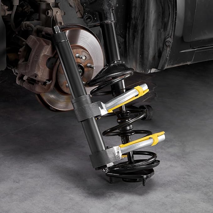 VEVOR Strut Spring Compressor Set, Macpherson Strut Spring Compressor Kit, Interchangeable Fork Strut Coil Extractor Remover Tool, with Yellow Protective Sleeve and Carrying Case