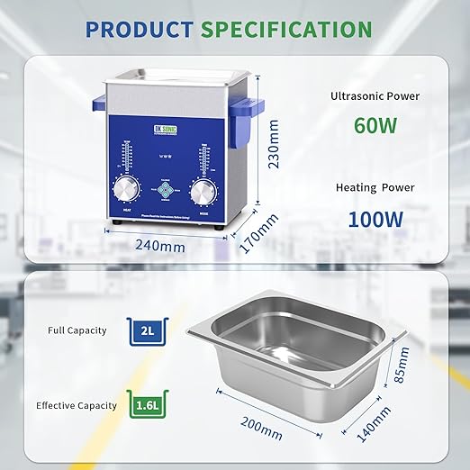 DK SONIC 2L 60W Dual-Frequency Ultrasonic Cleaner, Professional Jewelry Cleaner with Encoded Control, 4 Cleaning Modes (Degas/Pulse), Heating & Timer for Glasses, Watches, Coins