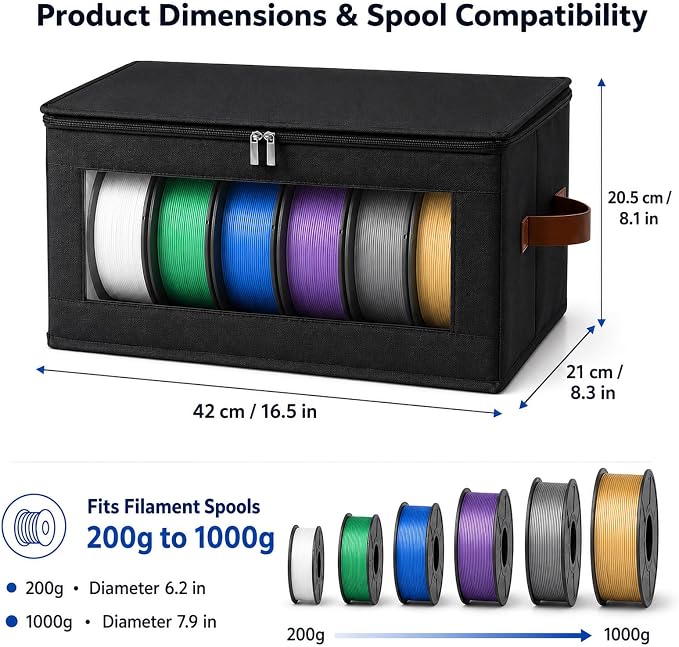 Filament Storage Box, 3D Printer Filament Storage & Filament Dry Box with Desiccants, Transparent Window, PLA/PETG Filament Spool Storage for 3D Printing 2 Packs up to 12 Rolls