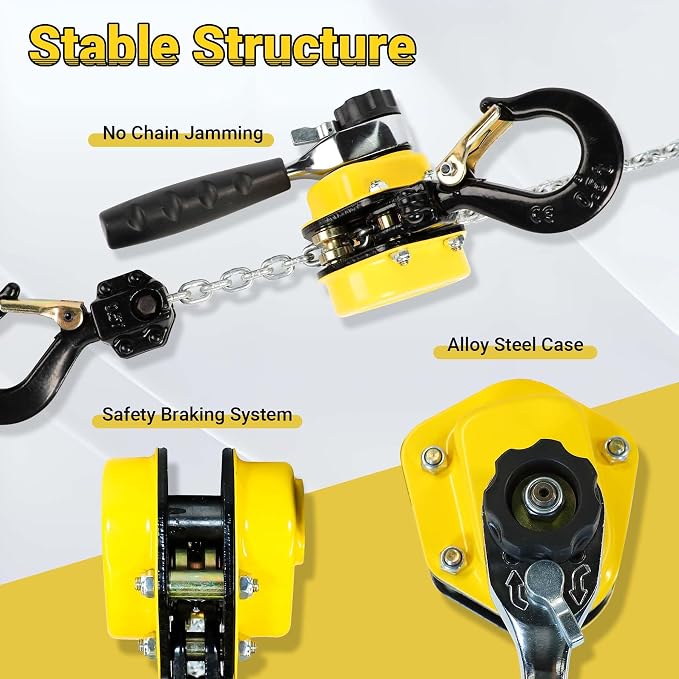 1100LBS Manual Lever Chain Hoist Mini Puller 1/2 Ton Capacity | Portable Chain Come Along 10 Feet Lift G80 Chain Ratchet Lever Hoist with Hook
