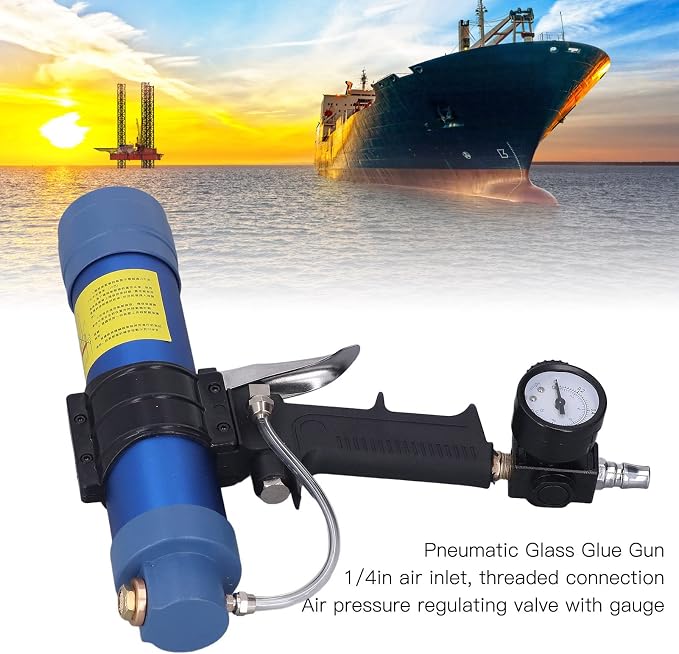 Sausage Silicone Caulking Glue Gun,310ml 1/4in Pneumatic Glass Glue Gun With Pressure Gauge Silicone Gun Pneumatic Sausage Caulking Gun Glass Glue Sealant Gun