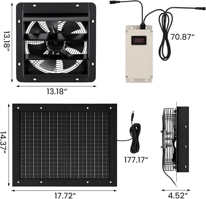 GROWNEER Solar Powered Exhaust Fan, 30W Solar Panel+10" High Speed Solar Powered Fans with Power Adapter, Waterproof Solar Fan with Bracket for Shed, Chicken Coop, Greenhouse, Attic