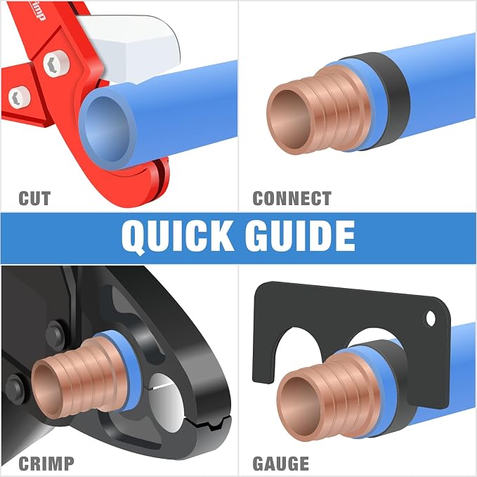 IWISS Combo Angle Head Pex Pipe Plumbing Crimping Tool for Copper Crimp Jaw Sets 1/2" & 3/4" with Go/No-Go Crimp Gauge