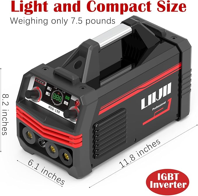150A MIG Welder 3-in-1 Welding Machine, MIG/Lift TIG/Stick Welder Machine 110V, Portable Gasless Flux Core Welder IGBT Inverter Welder with LED Digital Display