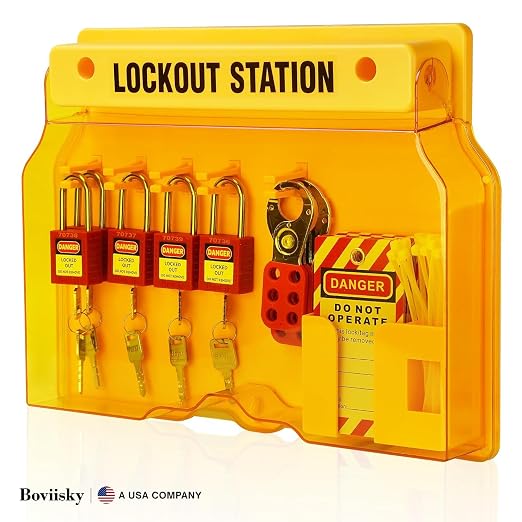 Lockout Tagout Station Kit with 5 Safety Padlocks and 2 Hasps | Wall-Mounted LOTO Organizer with 25 Lock Out Tag Out Tags and Ties for Maintenance Teams, Workshops and Industrial Facilities
