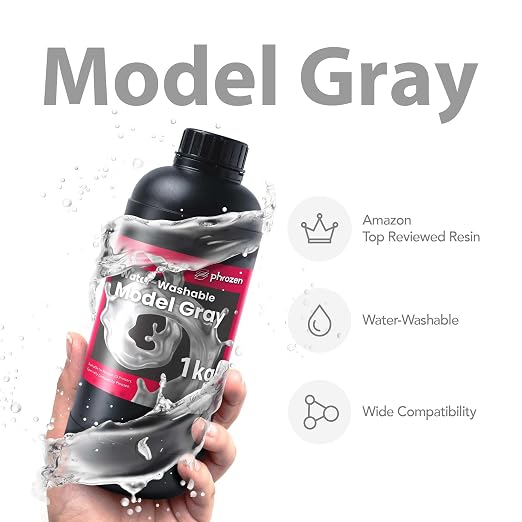 phrozen Water-Washable 3D Printer Resin [Model Gray], 405nm LCD UV-Curing Photopolymer Resin for High Precision Printing, Low Odor, Non-Brittle, Easy to Clean and Cure (1KG)