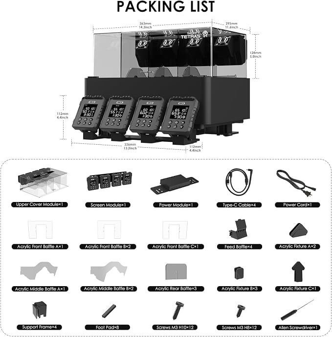 【EIBOS Official】 3D Printer Filament Dryer Tetras, AMS Heater Upgrade for Bambu Lab AMS, Dry While Printing, 4-Spool Independent Chambers, Auto-Sealed Storage Box, Power-Saving, for Nylon, PLA, PETG