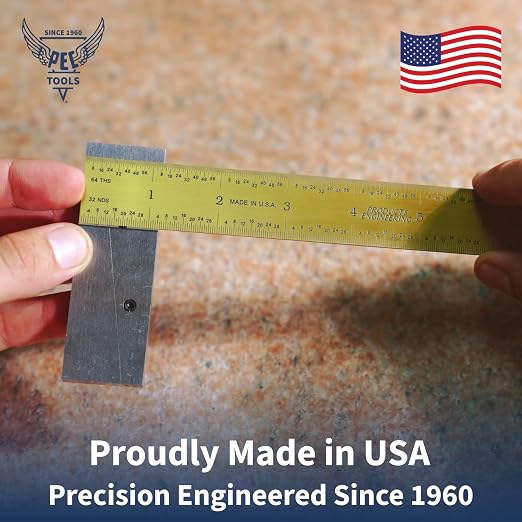 PEC Tools Flexible 6-inch Titanium Nitride (TiN) Coated High Precision Carbon Steel Machinist Rule, Extreme Scratch Resistant, Imperial Scale Graduations 1/8", 1/16", 1/32", 1/64" (4R), Made in USA